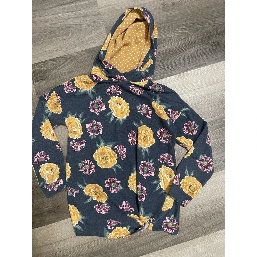 Matilda Jane Girls Floral Hoodie‎ Sweatshirt Size 10 Blue Yellow